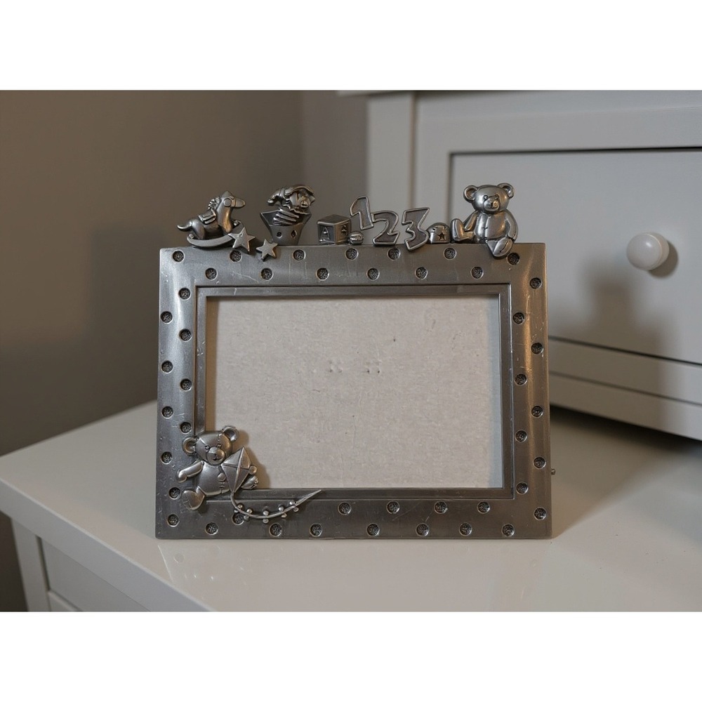 Connoisseur Baby Photo Frame Silver‎ Tone Teddy Bears ABC Blocks Rocking Horse
